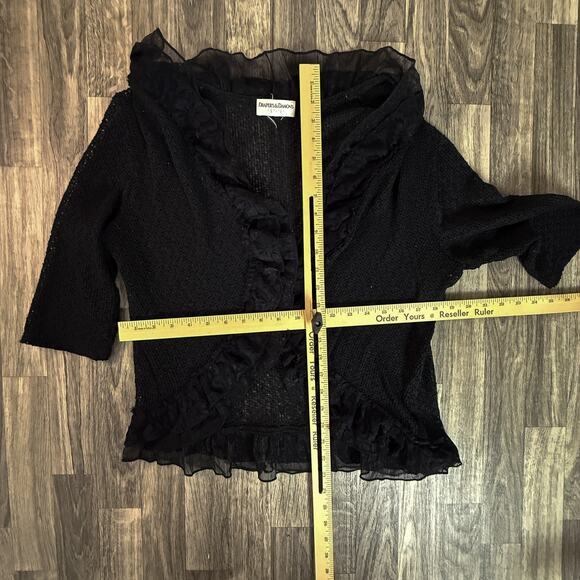 Draper's & Damon’s Petites Black Ruffle Trim Knit Cardigan Sweater Shrug - Picture 4 of 4